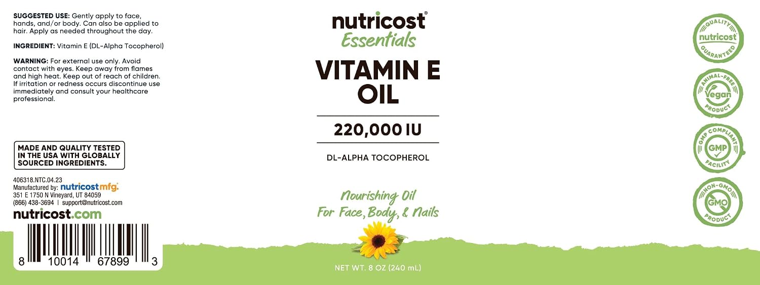 Nutricost Essentials Vitamin E Oil – 236 ml (230,000 IU) - görsel 2