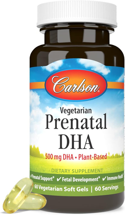 Carlson – Vegetarian Prenatal DHA, 500 mg DHA, Plant Based, Sustainably Sourced from Algae, 60 Softgels