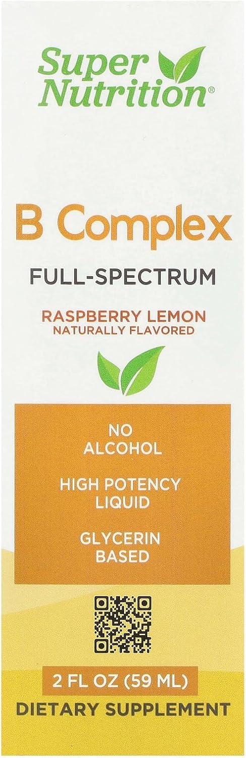 SuperNutrition B Complex Full Spectrum - Liquid with Vitamin B12, Biotin, Niacin and Pantothenic Acid, Raspberry Lemon Flavour, 2 fl oz (59 ml) - görsel 1