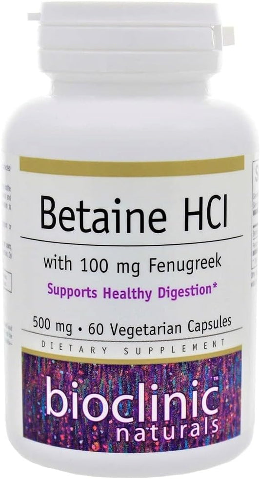 Bioclinic Naturals Betaine HCl with Fenugreek, 60 Vegetable Capsules