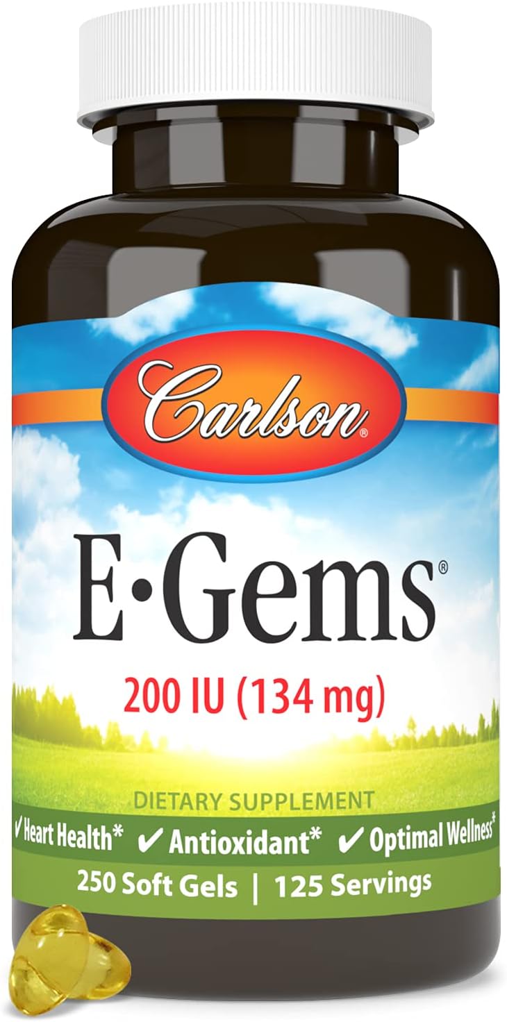 Carlson E-Gems 200 IU (134 mg), Natural-Source Vitamin E, Optimal Wellness, 250 Soft gel capsule Capsules - görsel 1