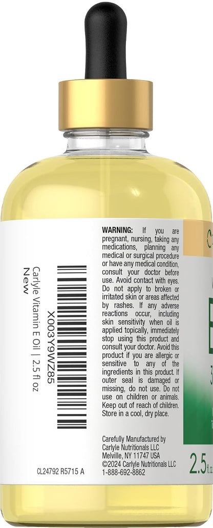 Carlyle Vitamin E Oil | 30,000 IU | 75 ml | Oral & Topical | Moisturising for Skin | Vegetarian, Non-GMO, Gluten-free Supplement