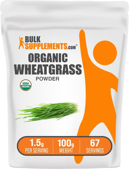 BulkSupplements.com Organic Wheatgrass Powder - Organic Super Greens Powder, Superfood Supplement - Vegan & Gluten-free, 1.5g per Serving, 100g (3.5 oz)