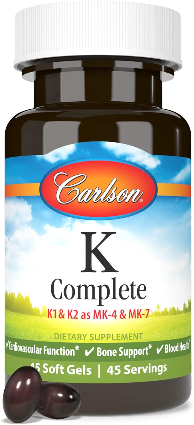 Carlson K Complete - Vitamin K1 & K2 (MK-4 & MK-7) - Supports Bone & Heart Health - 45 Softgels - görsel 5