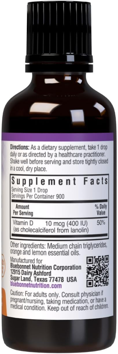 Bluebonnet Liquid Vitamin D3 Drops 400 IU, Citrus, 30ml - görsel 2