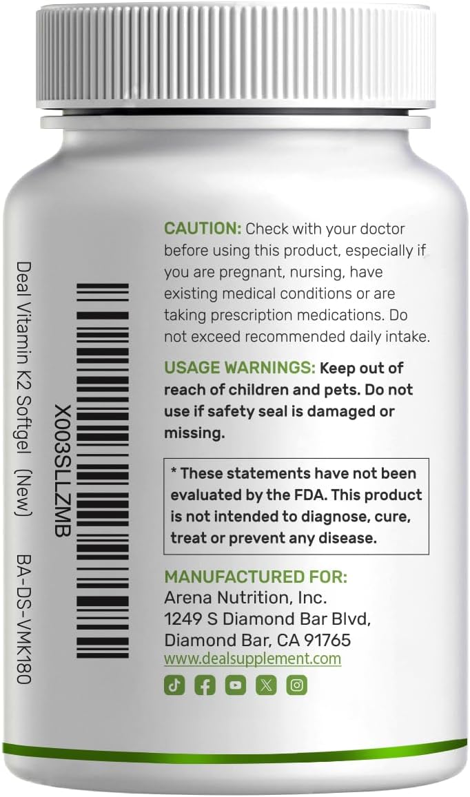 DEAL SUPPLEMENT Vitamin K2 MK-7 200mcg, 240 Softgels - Coconut Oil Base, Non-GMO - görsel 6