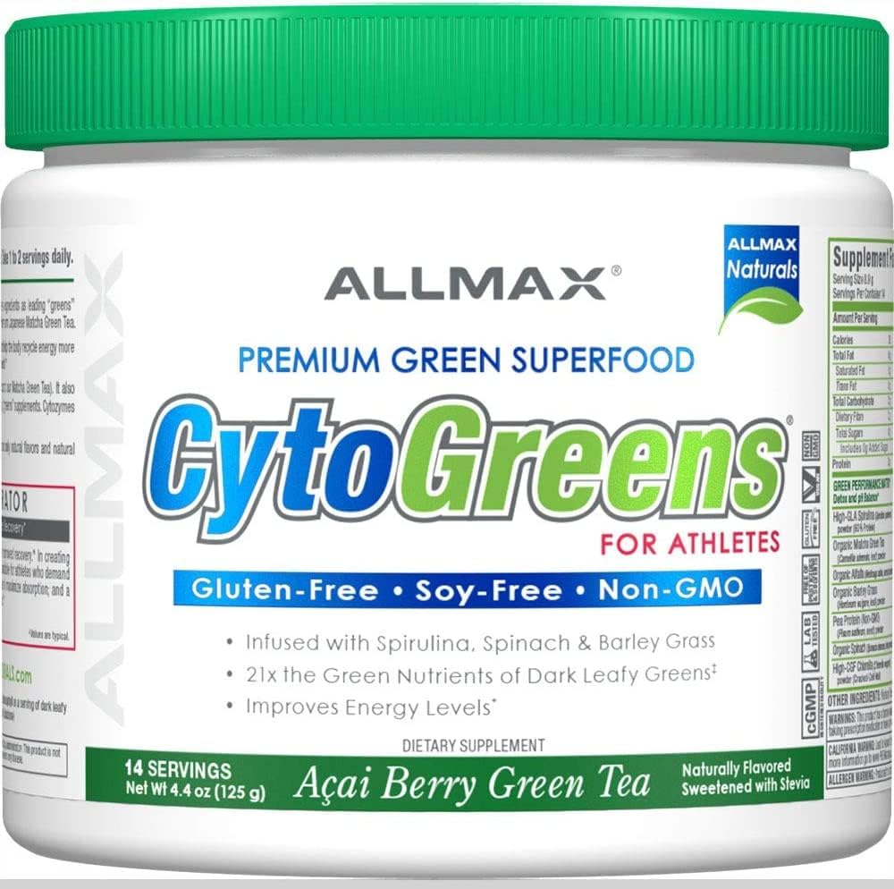 ALLMAX CytoGreens Super Greens Powder, Acai Berry Green Tea Flavour, 14 Servings - görsel 4