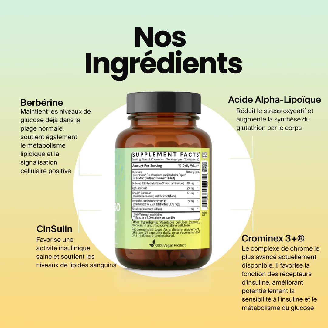 Glucose Defend Featuring Berberine, Alpha-Lipoic Acid, CinSulin® Cinnamon, Crominex 3+®, Momordica Charantia Extract, Vanadium - 60 Vegan Capsules - görsel 3