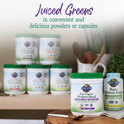 Garden of Life Raw Organic Perfect Food Alkalizer and Detoxifier, Lemon Ginger Flavoured Superfood Powder Supplement, 30 Servings