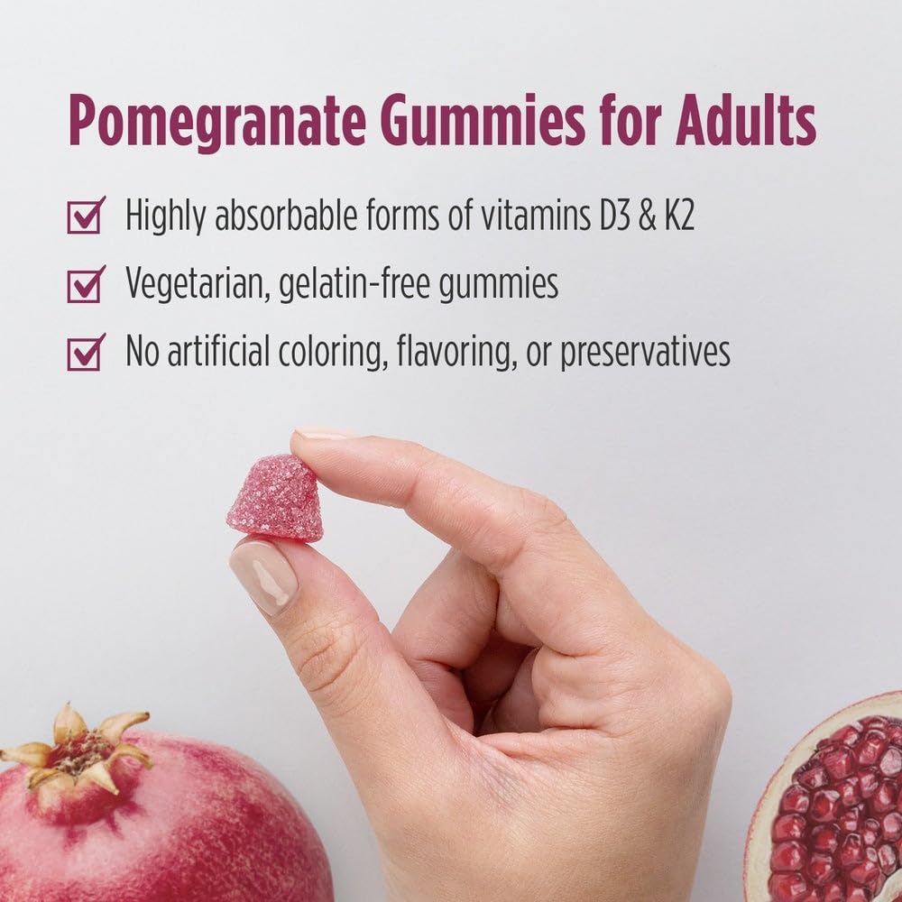 Nordic Naturals Vitamin D3 + K2 Gummies - 120 Gummies - 1000 IU D3 & 45 mcg K2 MK-7 - Pomegranate Flavour - görsel 3