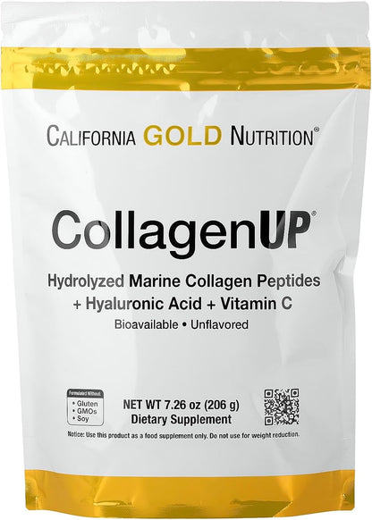 California Gold Nutrition CollagenUP®, Hydrolysed Marine Collagen Peptides with Hyaluronic Acid and Vitamin C, Unflavoured, 206 g
