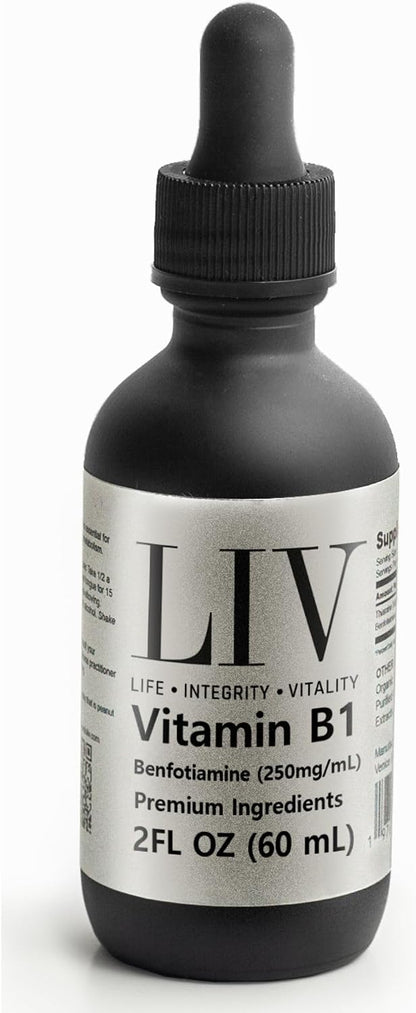 LIV Vitamin B1 Liquid – Thiamine & Benfotiamine Supplement – Fast-Absorbing Liquid Drops – 60 ml