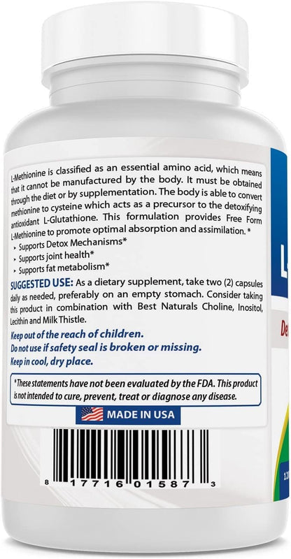 Best Naturals L-Methionine 500 mg 120 Vegan Capsules – Image 6