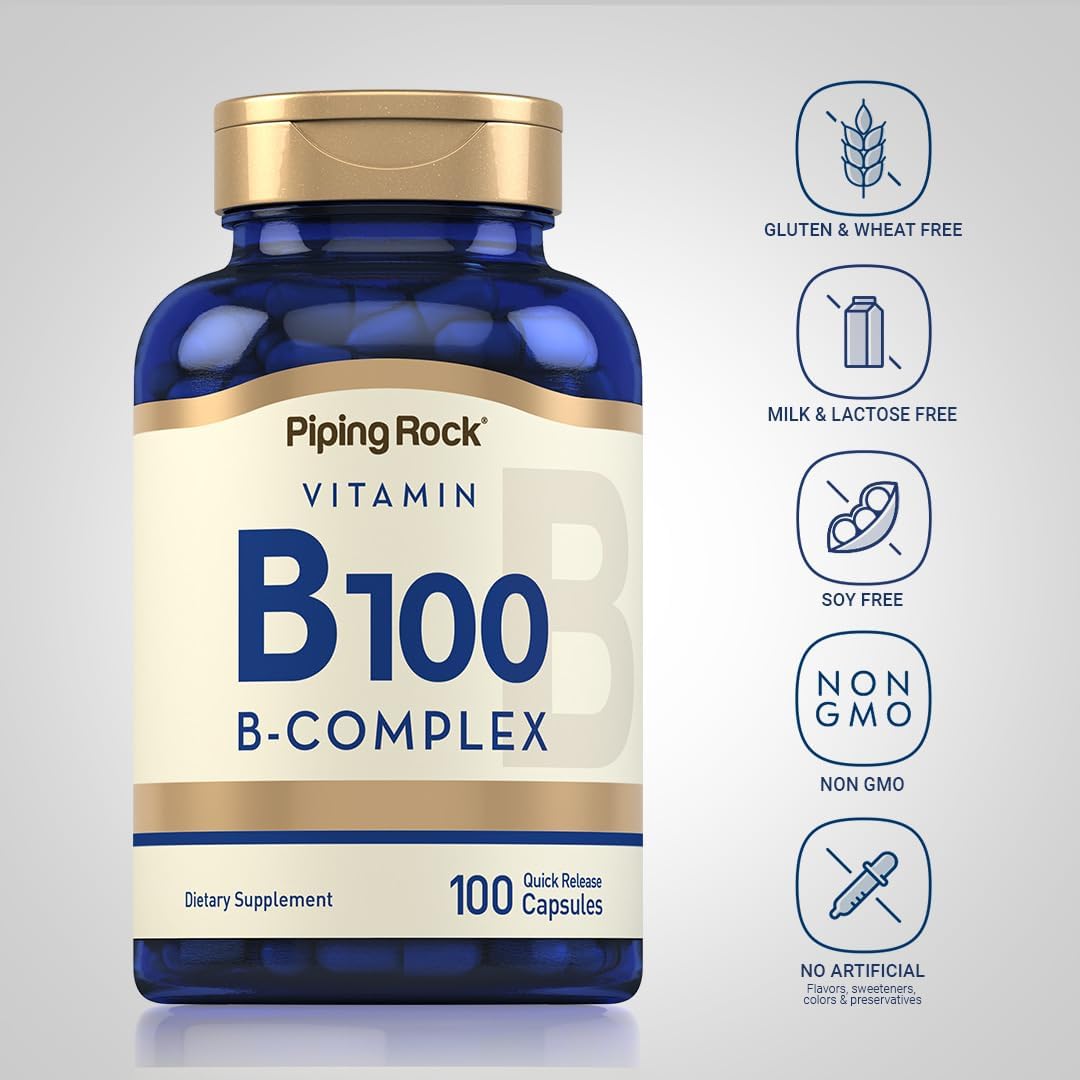 Piping Rock Vitamin B100 Complex, 100 Capsules - görsel 4