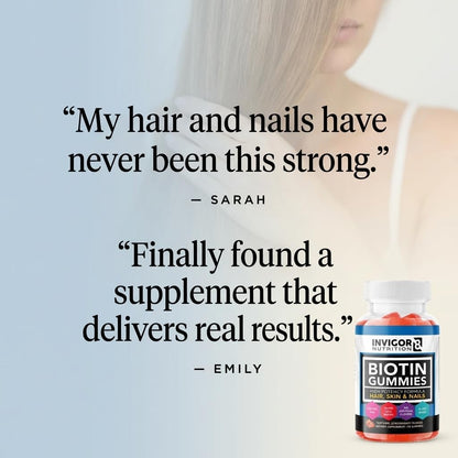 INVIGOR8 Biotin Gummies 10000mcg - Hair, Skin & Nails Support - Vegan, Kosher, Halal - Strawberry Flavour (60 Gummies)
