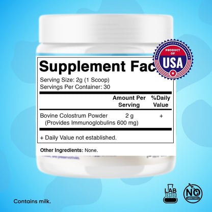 Vitamatic Bovine Colostrum 30% IgG Powder - Gut Health, Immune Support, Muscle Recovery - 60g (30 Servings, Unflavoured)