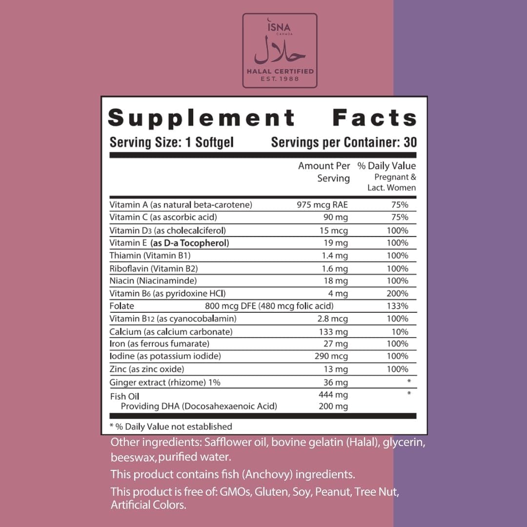Noor Vitamins Halal Prenatal Vitamins with DHA and Folic Acid - 1 Month Supply - görsel 3