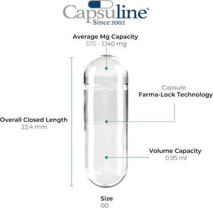 Capsuline Size 00 Empty Gelatine Capsules - 10000 Count