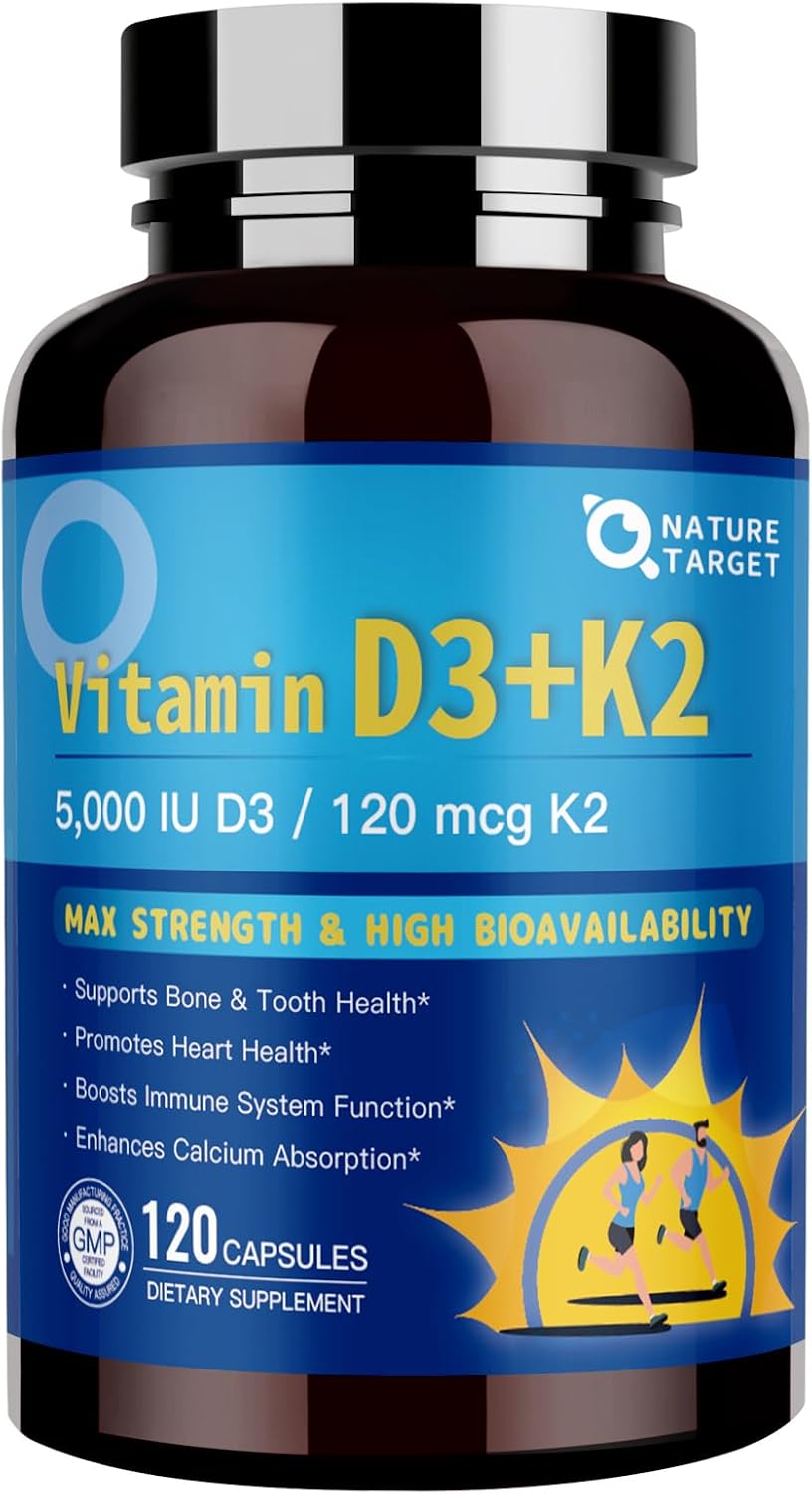 NATURE TARGET Vitamin D3 K2 with Calcium & Magnesium - 6-in-1 Complex for Bone, Heart and Immune Support - görsel 1