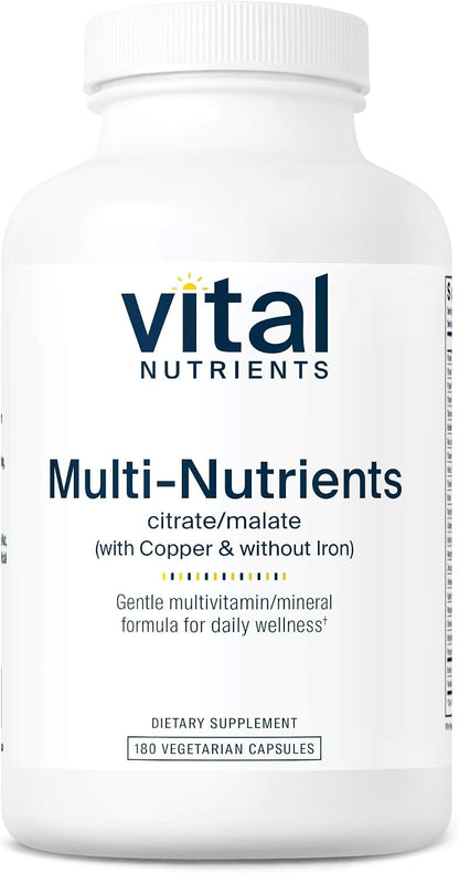 Vital Nutrients Multi-Nutrients 2 - Citrate/Malate Formula (with Copper, Without Iron) - Multivitamin and Mineral Supplement - 180 Vegetarian Capsules