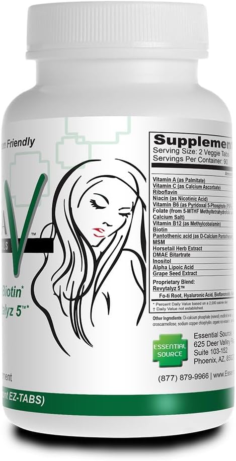 Essential Source Bonita V Vegan Hair, Nails and Skin Vitamins for Women – 20 Active Ingredients Including Biotin – Normal Nails, Healthy Skin, Hair Maintenance – 180 EZ-TAB Veggie Tablets - görsel 7