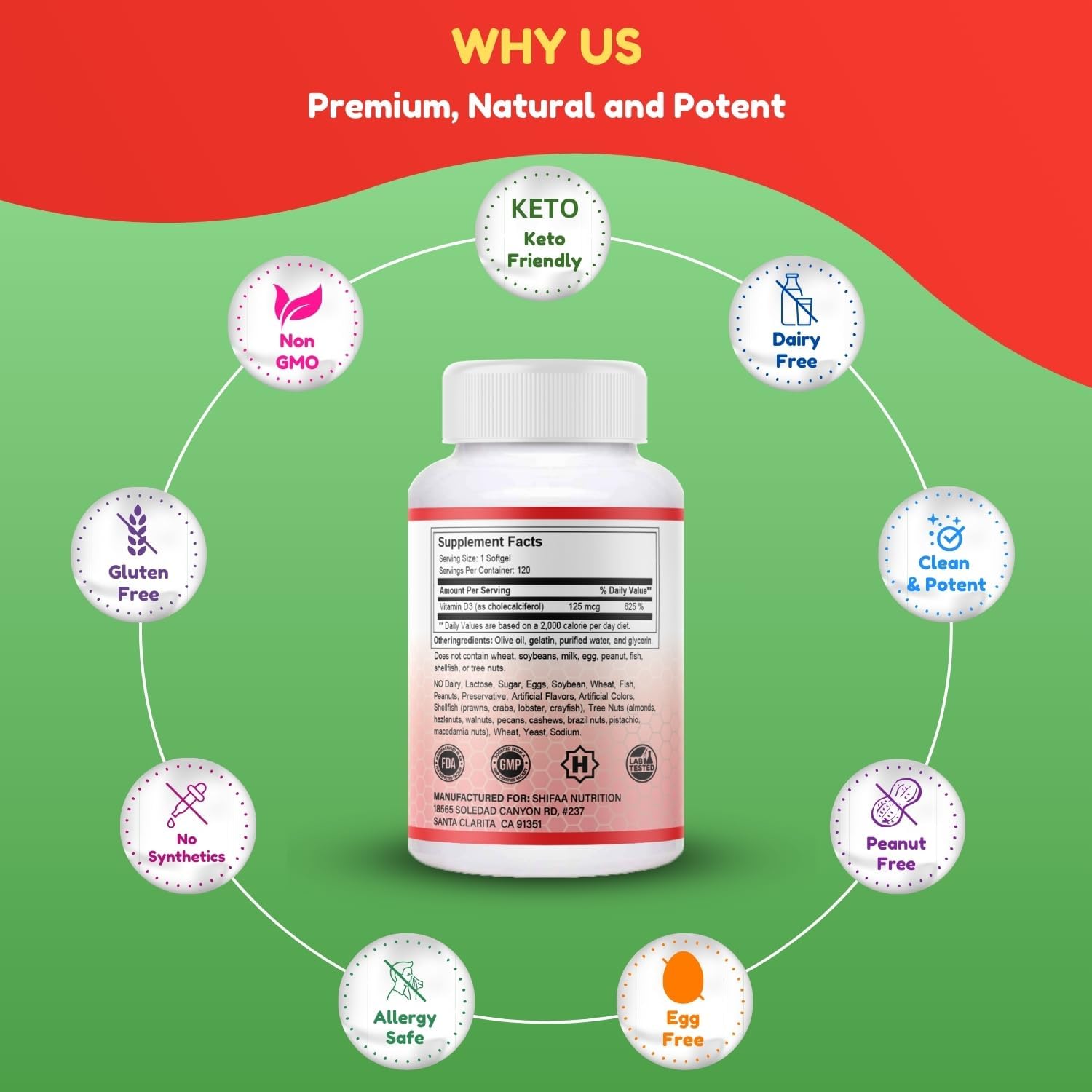 SHIFAA NUTRITION Halal Vitamin D3 5000 IU Softgels - 120 Capsules - görsel 5