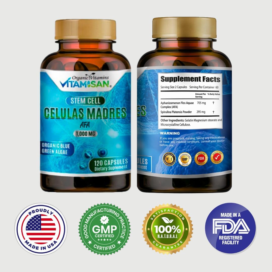 CELULAS MADRES Stem Cell Capsules - Organic Blue Green Algae, 120 Capsules - görsel 5