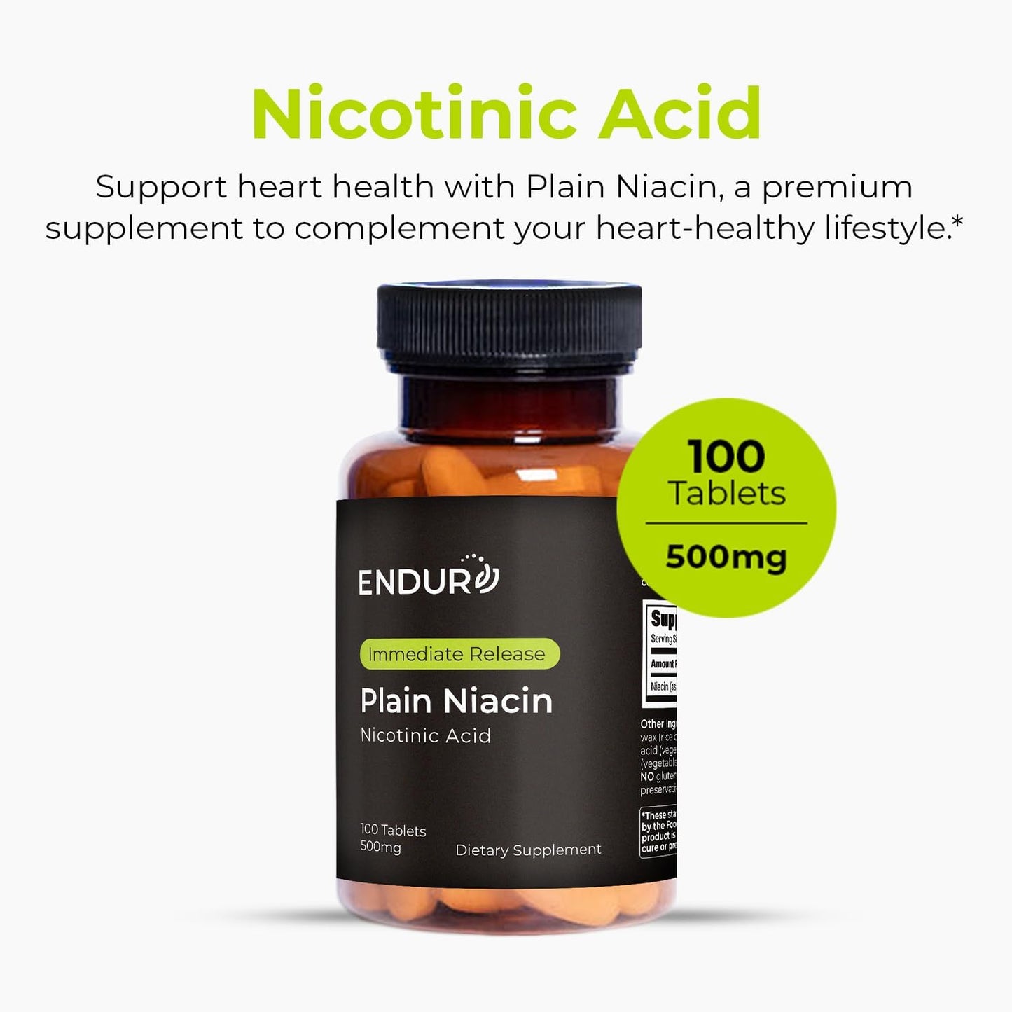 ENDUR Niacin IR 500 mg – Immediate Release Niacin (Vitamin B3) Supplement – 100 Tablets - görsel 2