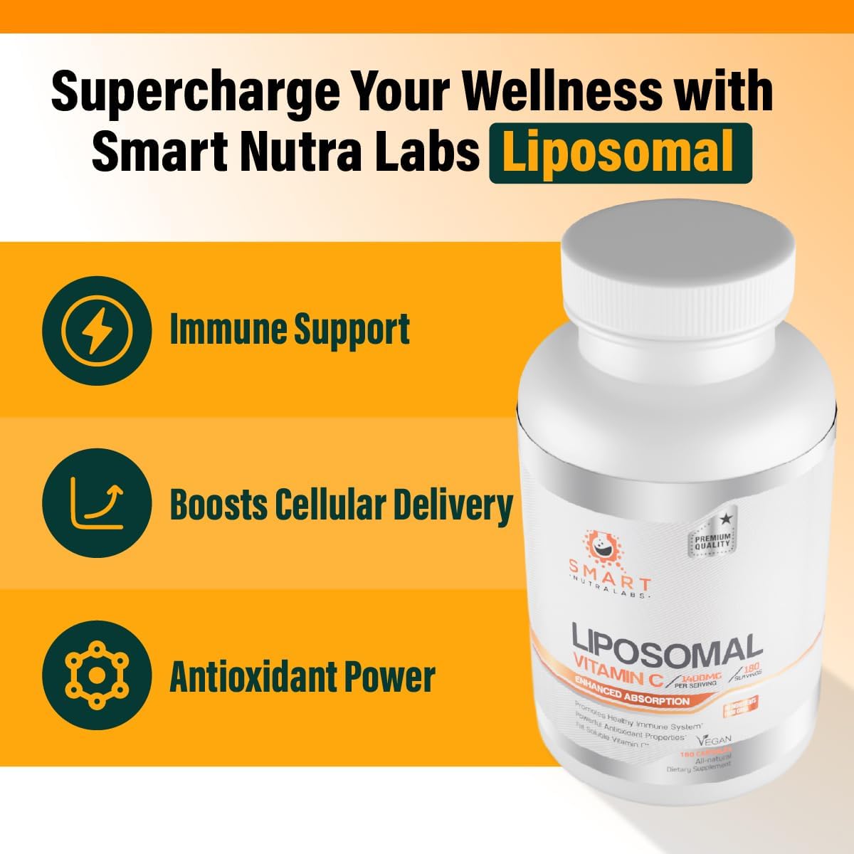 Liposomal Vitamin C 1400mg, 180 Vegan Capsules – Smart Nutra Labs - görsel 5