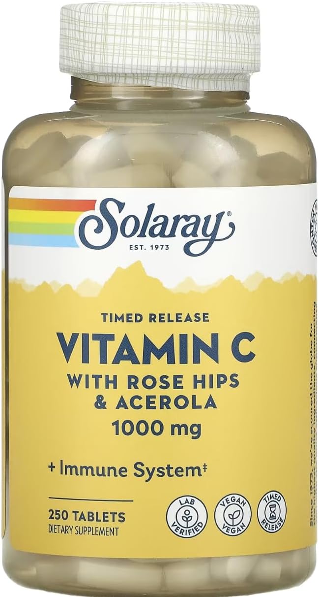 SOLARAY Timed Release Vitamin C with Rose Hips & Acerola, 1000mg, 250 Tablets - görsel 1