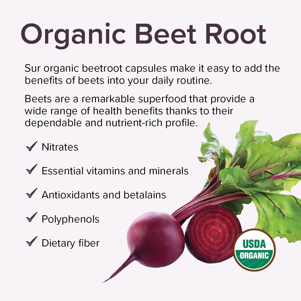 Sur Organic Beetroot Capsules 1000mg - Support Normal Circulation and Vitality - Nitric Oxide Superfood (120 Capsules) - görsel 4