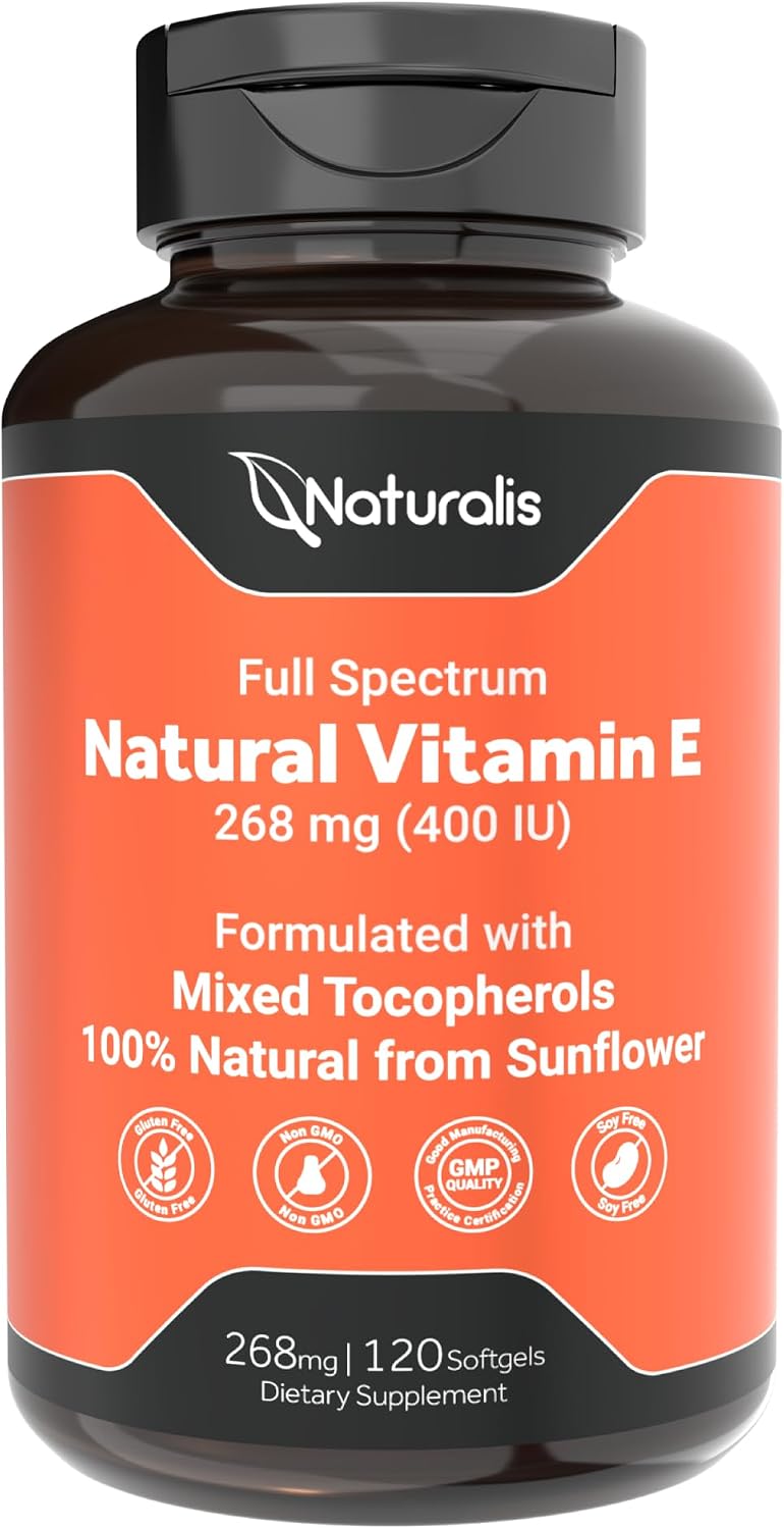 Naturalis Sunflower Vitamin E 670mg (1000 IU) with Mixed Tocopherols | Essential Skin Vitamin & Immune Support | Non-GMO, Soya & Gluten-free | 120 Softgels - görsel 1