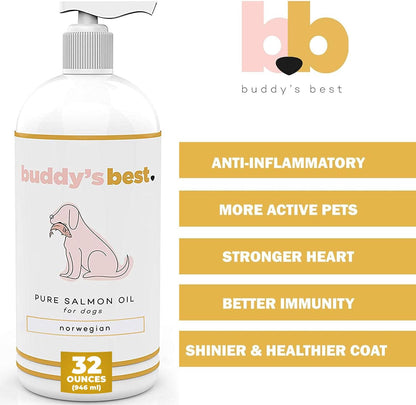 Buddy's Best Salmon Oil for Dogs & Cats – Omega-3 Supplement with EPA & DHA, 946 ml