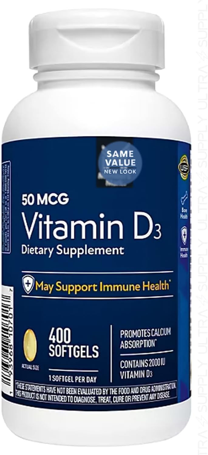 Members Mark Vitamin D3 2000 IU (50 mcg), 400 Soft gel capsules – Immune and Bone Health Support, Non-GMO, Gluten-free - görsel 1