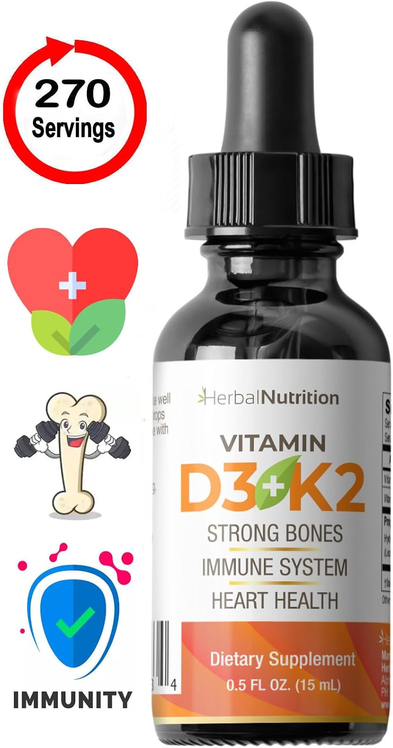 Herbal Nutrition Vitamin D3 + K2 Liquid Drops, 5000 IU D3 with K2 MK-7, 270 Servings - görsel 7