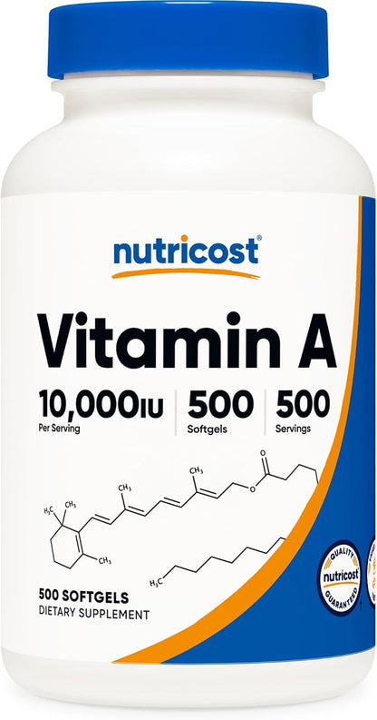 Nutricost Vitamin A 10,000 IU, 500 Softgels (3 Bottles)