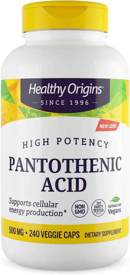 Healthy Origins Premium Vitamin B5 Pantothenic Acid 500 mg, 240 Vegan Capsules