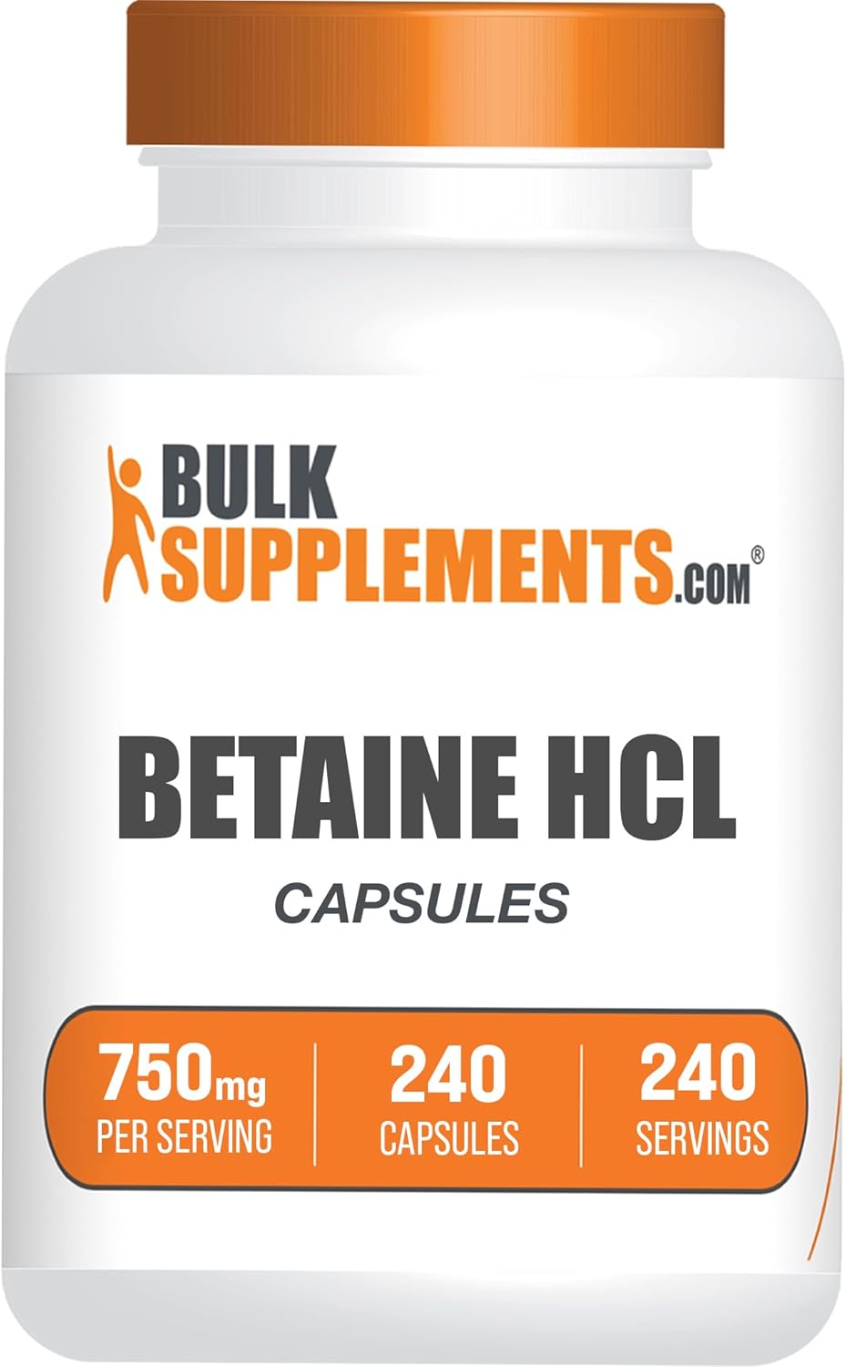BulkSupplements.com Betaine HCl Capsules - Betaine Hydrochloride Supplement for Digestive Support, 750mg, 240 Capsules - görsel 1