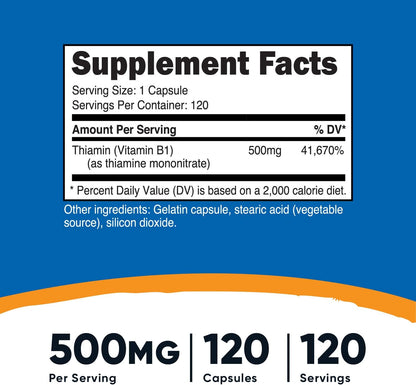 Nutricost Vitamin B1 (Thiamine) 500mg, 240 Capsules (2 Bottles)