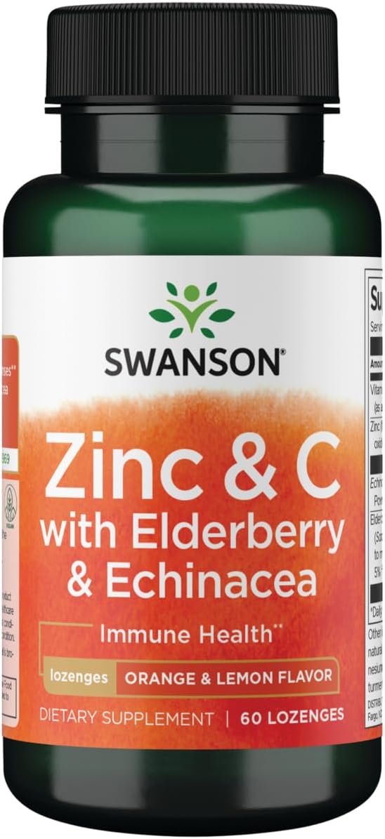 Swanson Zinc & C Lozenges with Elderberry & Echinacea, Orange & Lemon Flavour - 60 Lozenges - görsel 1