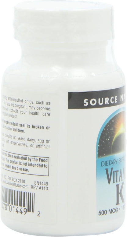 Source Naturals Vitamin K, Supports Normal Bone Health, 100 Tablets