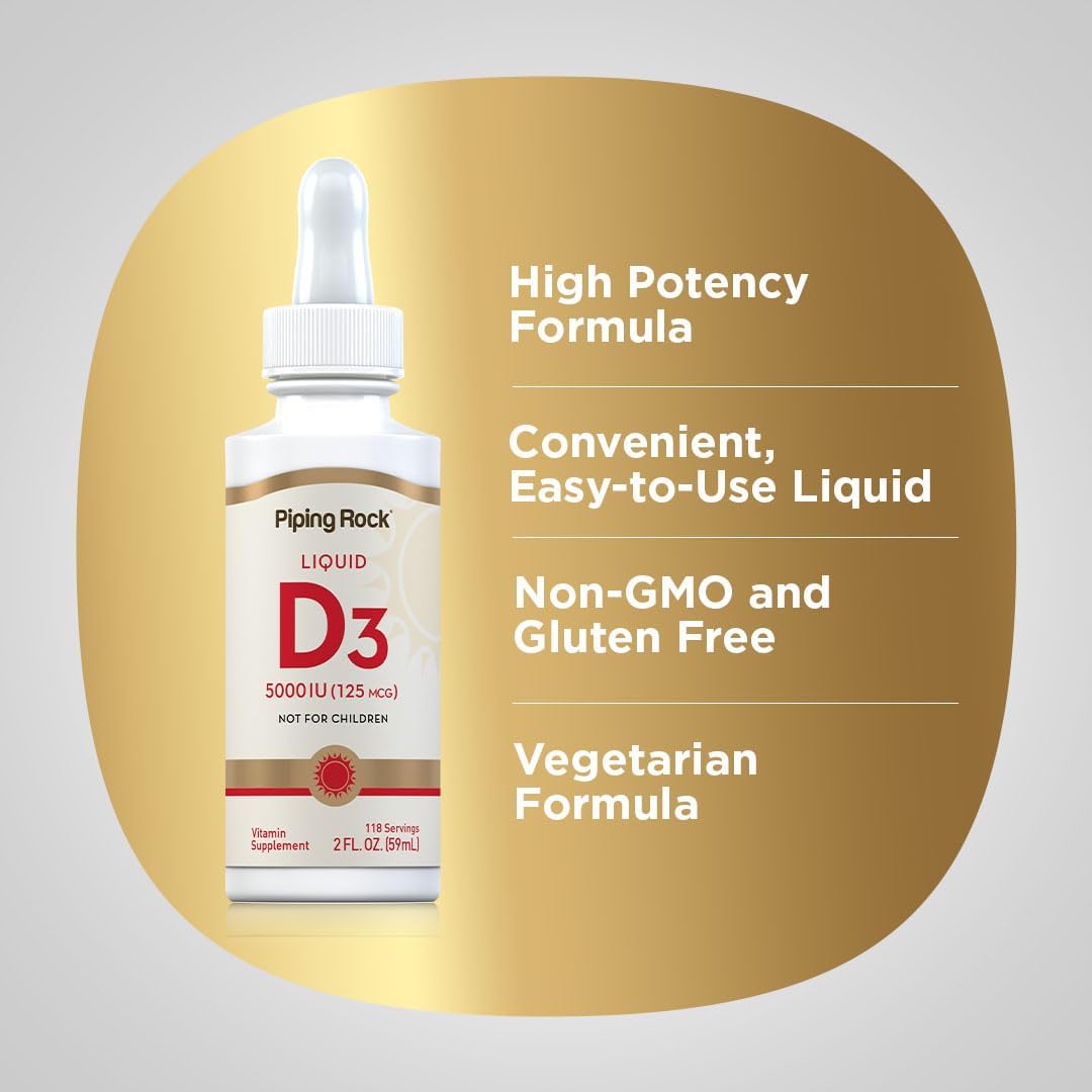 Vitamin D3 Liquid 5000 IU - Non-GMO, Gluten-free Liquid Drops by Piping Rock - görsel 4