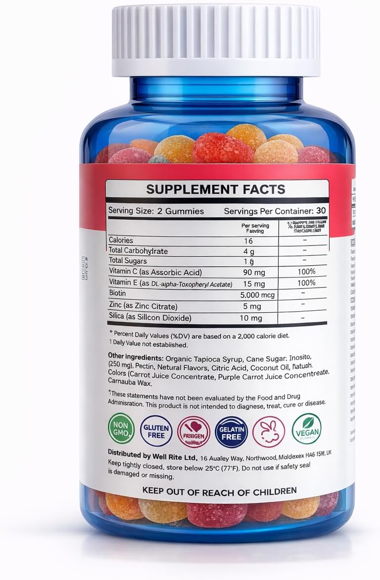 Wellrite Glow Skin Gummy Vitamins – Apple Flavoured – 60 Gummies - görsel 2