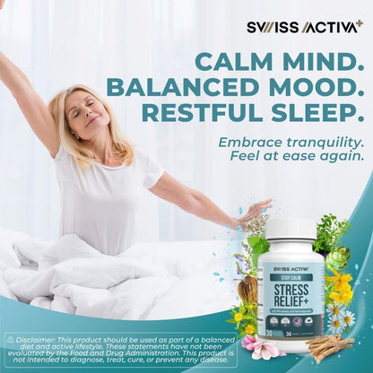 Swiss Activa+ Labs Stress Relief and Calm Supplement for Women – 30 Days Supply