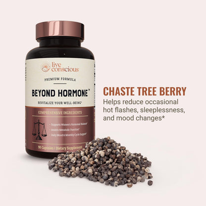 Live Conscious Beyond Hormone – Menopause & PMS Supplement with Berberine, DIM, Chaste Tree Berry, Maca Root, Myo & D-Chiro-Inositol – 90 Capsules