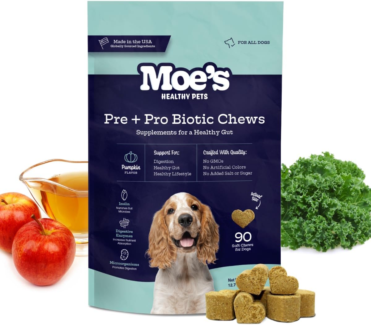 Moe's Probiotic Chews for Dogs 90ct – Pumpkin Flavour Prebiotics & Probiotics for Gut Health, Digestion, Immunity and Itchy Skin Relief - görsel 8