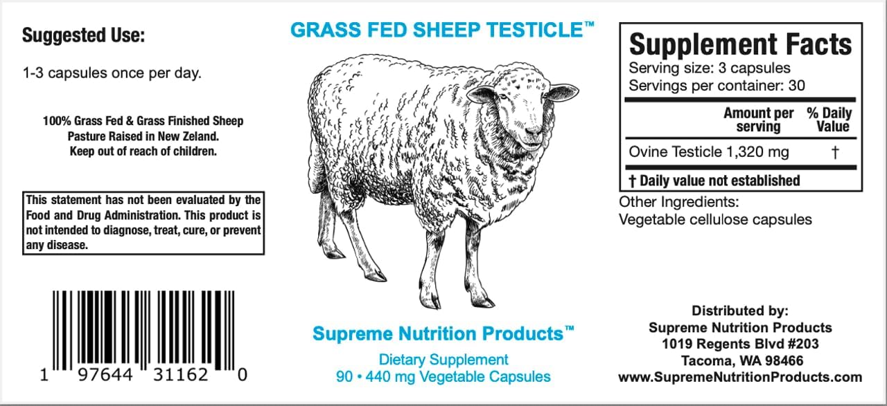 Supreme Nutrition Sheep Testicle - 100% Grass Fed and Finished in New Zealand, 90 Capsules of Pure Ovine Testicle - görsel 4