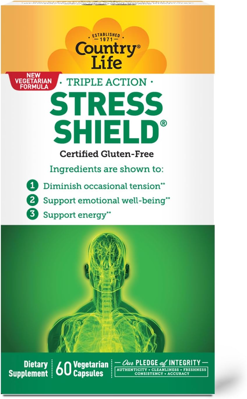 Country Life Stress Shield – Stress & Tension Relief Supplement with Ashwagandha & B-Vitamins, 60 Capsules - görsel 1