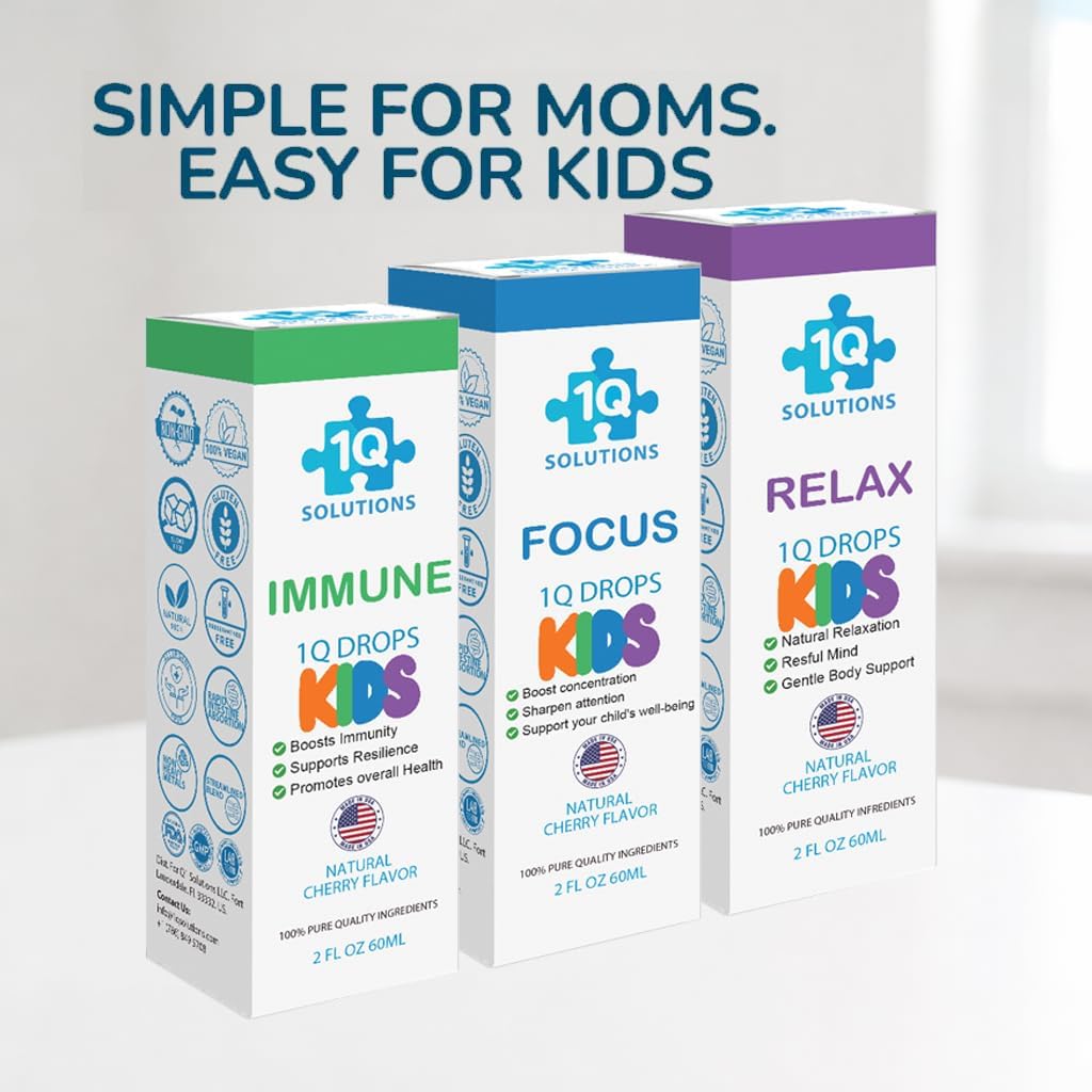 1Q Kids’ All-in-One Health Kit | Focus, Better Sleep & Mood, and Immune Support | 3 Liquid Supplements | 100% Natural, Sugar-Free, Vegan, Gluten-free, Non-GMO | Easy-to-Take | 3 x 60 ml Bottles - görsel 8