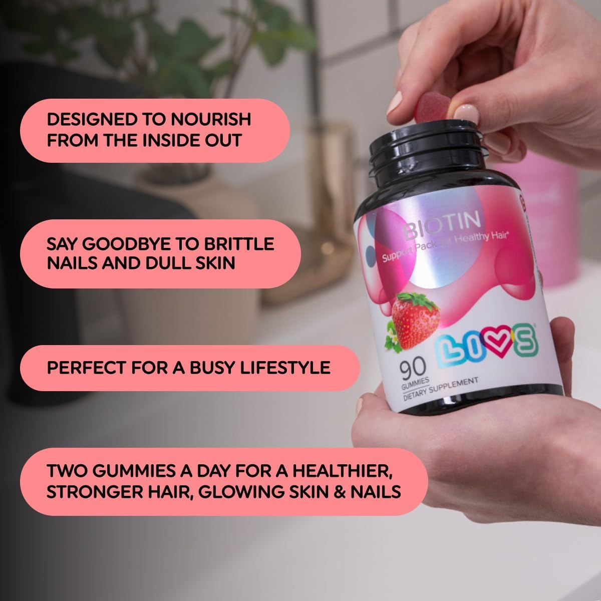 LIVS Biotin Gummies 10000mcg – Supports Healthy Hair, Skin & Nails | Vitamin B7 Supplement for Women & Men | Natural Grape Flavour | Vegan, Gluten-free & Non-GM | 180 Count with 90 Servings - görsel 4